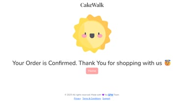 Cake Walk - Online Cake Shop System - Order Confirmation Page