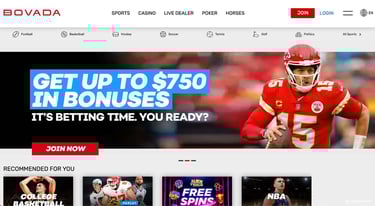 Bovada's home page, best user experience for online casino in Kansas