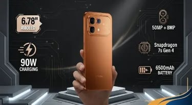 Infinix Note 60 Pro Copper Gold Back Design with Snapdragon 7s Gen 4 specs listed on Zukhraf Store.
