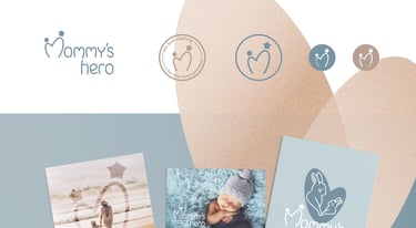 Cute and gentle Logo and Brand Identity for baby store Mommy's Hero, postcards and logo versions