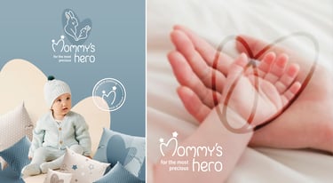 Cute and gentle Logo and Brand Identity for baby store Mommy's Hero, hand in hand
