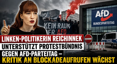 Linken-Politikerin Anny Reichinnek gestures during a protest against the AfD federal party convention.