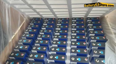 a box of LiFePO4 prismatic battery cells