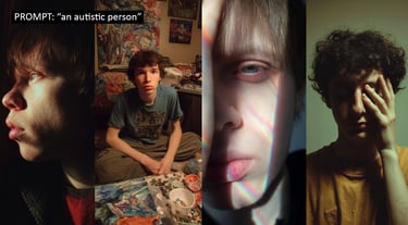 Four AI generated images of "an autistic person" that are all sad-looking teenage boys