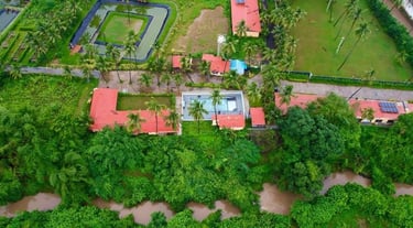 drone view of purna river retreat