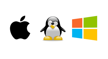 a combination of the Apple and Windows logos with Tux the Linux penguin