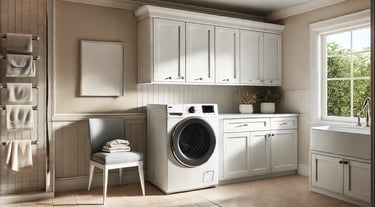 a laundry room with a dryer