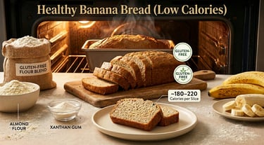 Healthy low-calorie banana bread with whole wheat flour, applesauce, chia seeds, and ripe bananas sh