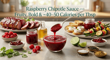 Raspberry chipotle sauce in a glossy bowl with fresh raspberries