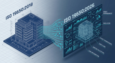 Infographie technique ISO 19650 transition BIM vers Data Management Luxembourg.