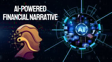 AI-powered financial narrative engine visual showing automated investor-ready financial storytelling