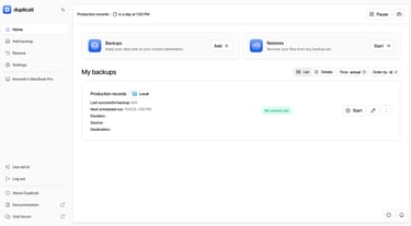 Interface Duplicati Backup