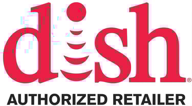 Official Dish Network Authorized Retailer logo featuring the red Dish wordmark and signal icon.