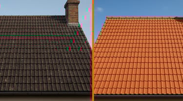 Comparatif avant et après nettoyage d’une toiture en tuiles