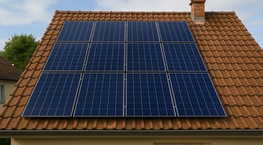 Toiture équipée de panneaux photovoltaïques propres et bien entretenus