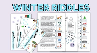 WINTER Christmas Vocabulary Riddles for reading comprehension and spelling