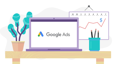 a laptop with a google ad ad on it