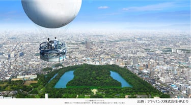 新たに公開された古墳を空から眺める気球のイメージ画像　出典：アドバンス株式会社HP