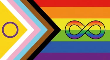 Modified Neurodiversity-Inclusive Progress Pride flag, with infinity symbol, used by Angela Piecyk