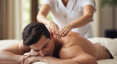 A serene massage room with calming decor and soft lighting.