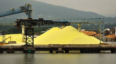 a large pile of yellow Sulphur  & Petrochemicals