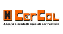 CerCol logo with orange typography and tagline for construction adhesives and special building products.