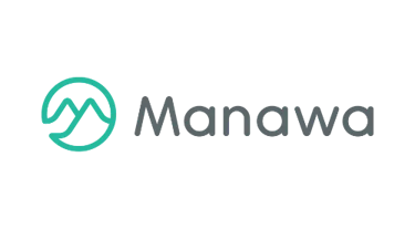Manawa logo featuring a green circular mountain icon and grey minimalist typography on a black background.