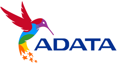 Logo de ADATA con su colibri de colores del lado izquierdo