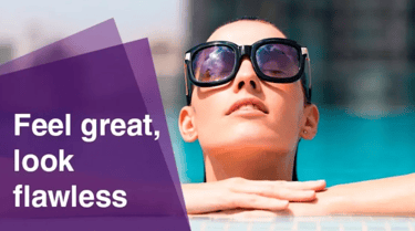 woman in pool, text 'feel great, look flawless'