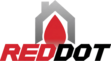 Red Dot logo featuring a red flame icon inside a grey house symbol.