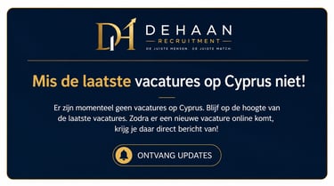 De Haan Recruitment banner advertising job vacancies in Cyprus with an update subscription button.