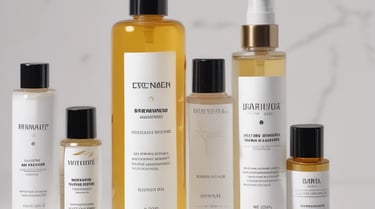 A table topped with bottles and containers filled with skin care products