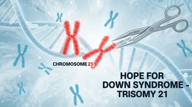 CRISPR तकनीक से डाउन सिंड्रोम (Trisomy 21) के अतिरिक्त क्रोमोसोम को हटाने की अवधारणा दर्शाता थंबनेल 