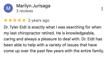 Marilyn J. praises Dr. Eidt as caring and knowledgeable, helping her entire family with many issues.
