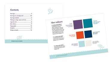 Pages from the new St Werburghs brand guidelines document.