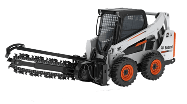 Mini Carregadeira com implemento valetadeira de terrra