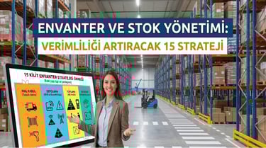 Envanter ve stok yönetimi verimliliğini artıracak 15 stratejiyi tanıtan bir blog kapak görseli
