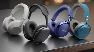Comparison of premium wireless noise-canceling headphones from Sony, Apple, Bose, and Sennheiser.