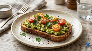Easy Whole Wheat Avocado Toast high fiber breakfast recipe.