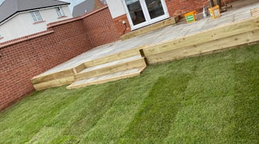 Tiered garden with sleeper retaining walls in Worcester