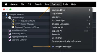 JMeter Options in Menu Bar