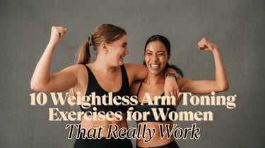 two women standing next to each other with their arms up and arms up