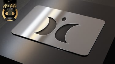 Metal card with Louis Langone logo – brand architect & experience strategist