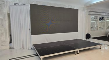 Event AV hire featuring a 4m x 3m modular LED wall installation in a professional London conference