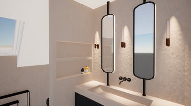 Salle de bain aménagée avec un lavabo encastré dans un style épuré et contemporain