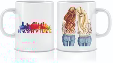 a mug mug mug with a picture of two women