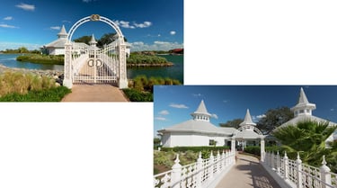 Exterior view of Disney's Wedding Pavilion at the Grand Floridian Resort, a premier venue for Disney Fairy Tale Weddings.