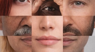 A diverse collage of multi-ethnic human faces representing inclusivity, community, and global unity.
