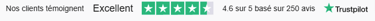 avis positif trustpilot 4.6 étoiles sur 5