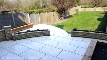 Elevated raised porcelain patio renovation and lawn relevelling 